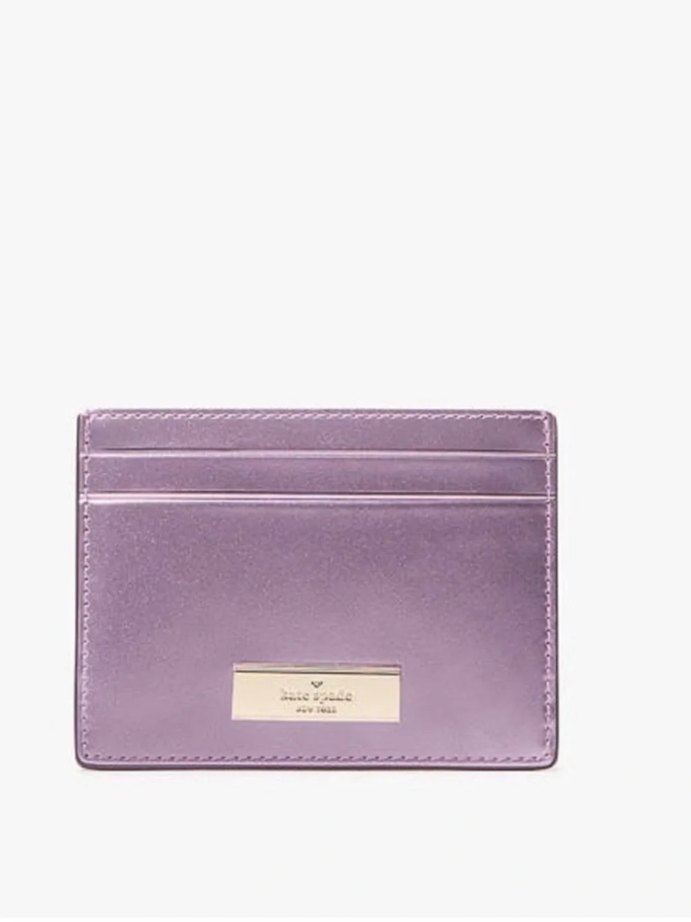 kate spade Metallic Purple-Pink Card Holder with Logo Plaque